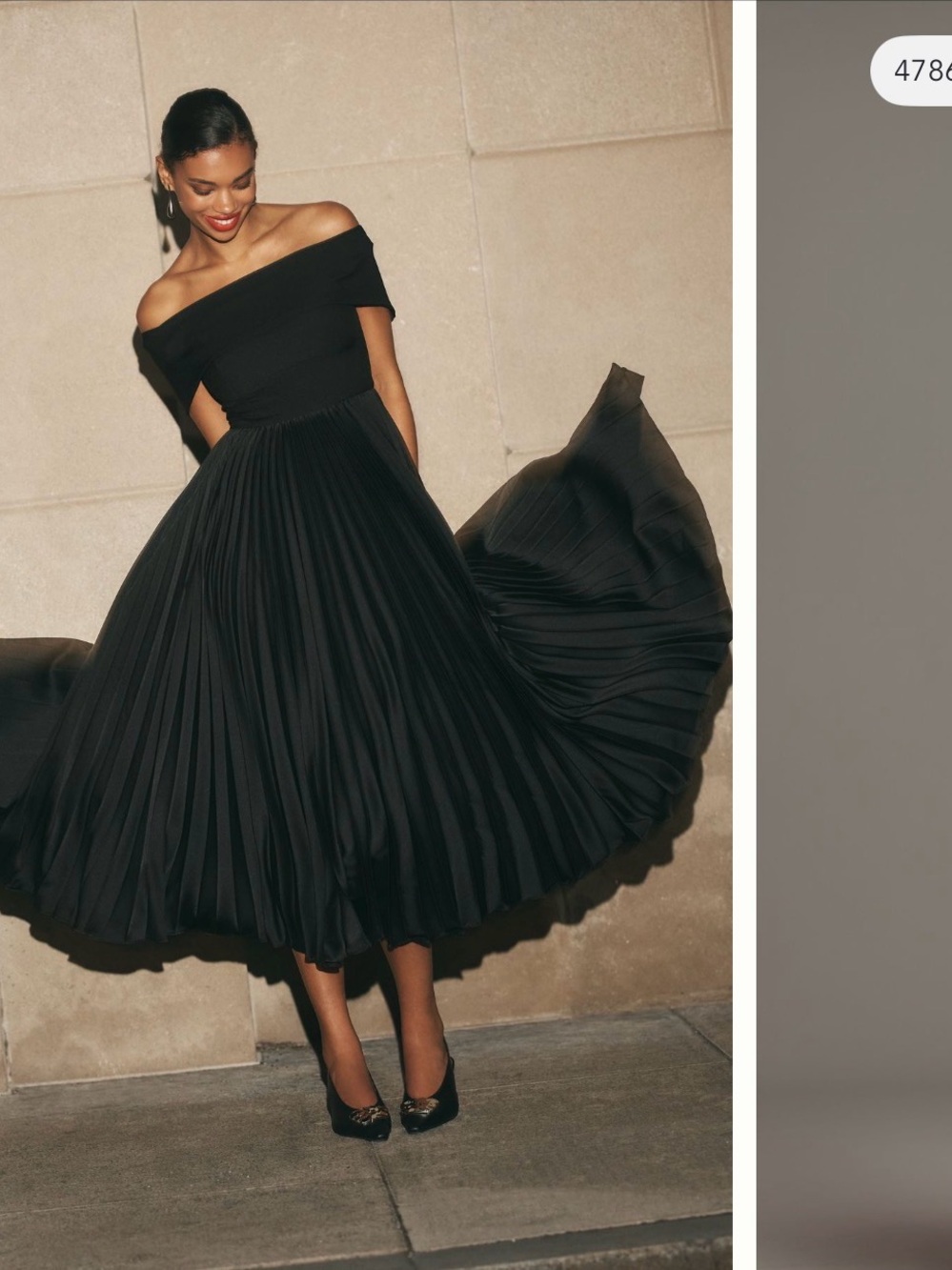 Anthropologie Black Off-Shoulder Pleated Midi Dress
